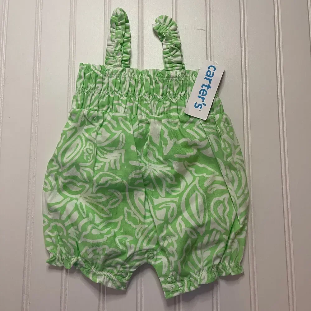 NWT Carters Green White Romper Floral Palm Leaves Size Girls 3 Months